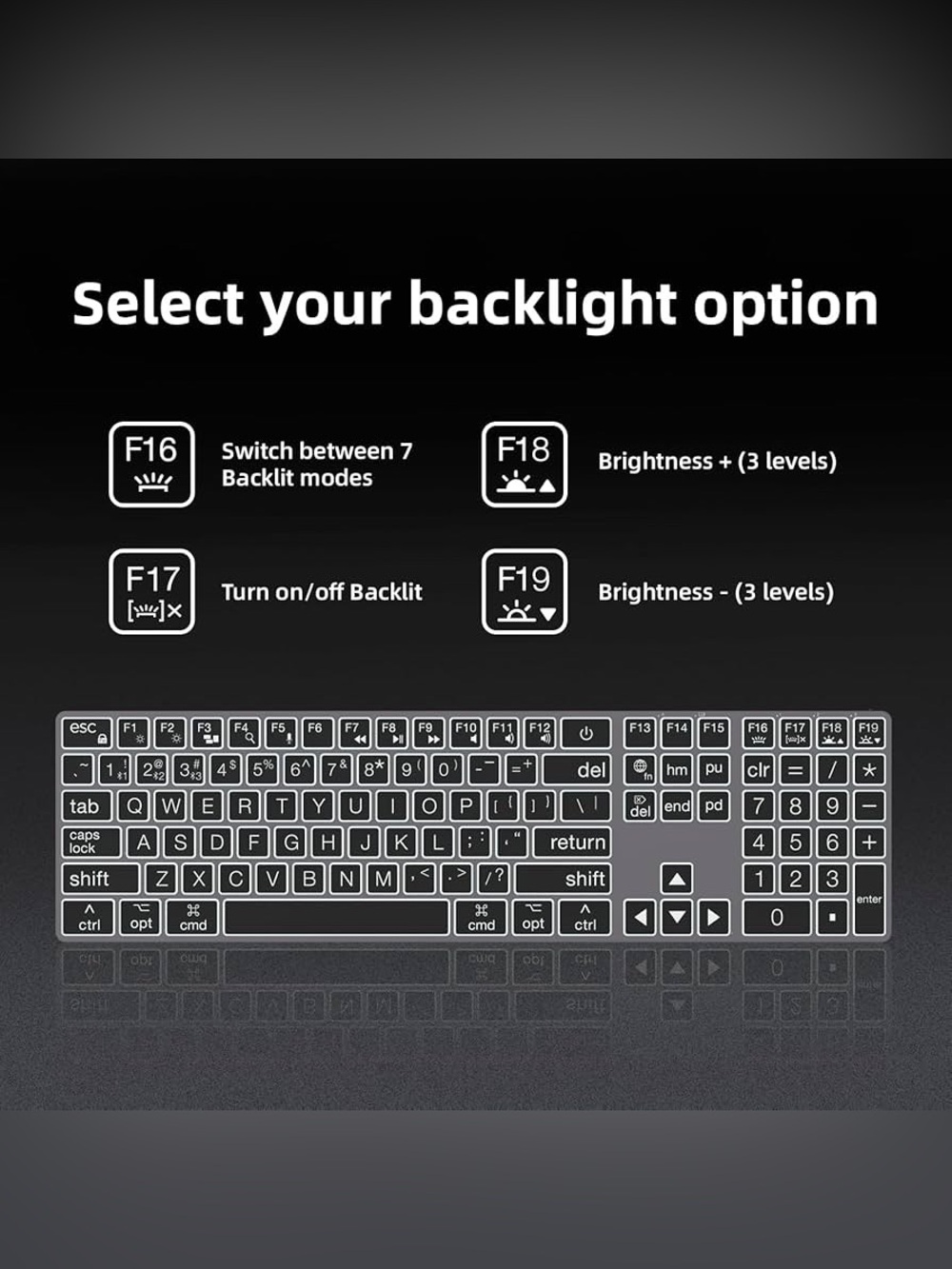 POWZAN Large Print Aluminum Bluetooth Keyboard for Mac / Ipad - 7 Backlit colors - Picture 7 of 16